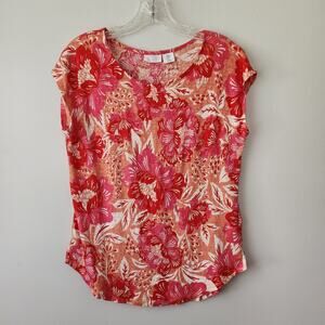 Sigrid Olsen Linen Top Women's M Pink Floral Boho Chic Beach Summer Vacation Sun